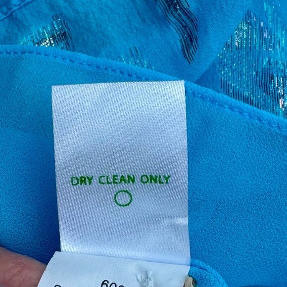 Lilly Pulitzer Galiana Ocean Breeze Multi Flora Metallic Clip Silk Blouse Size S - Picture 7 of 14